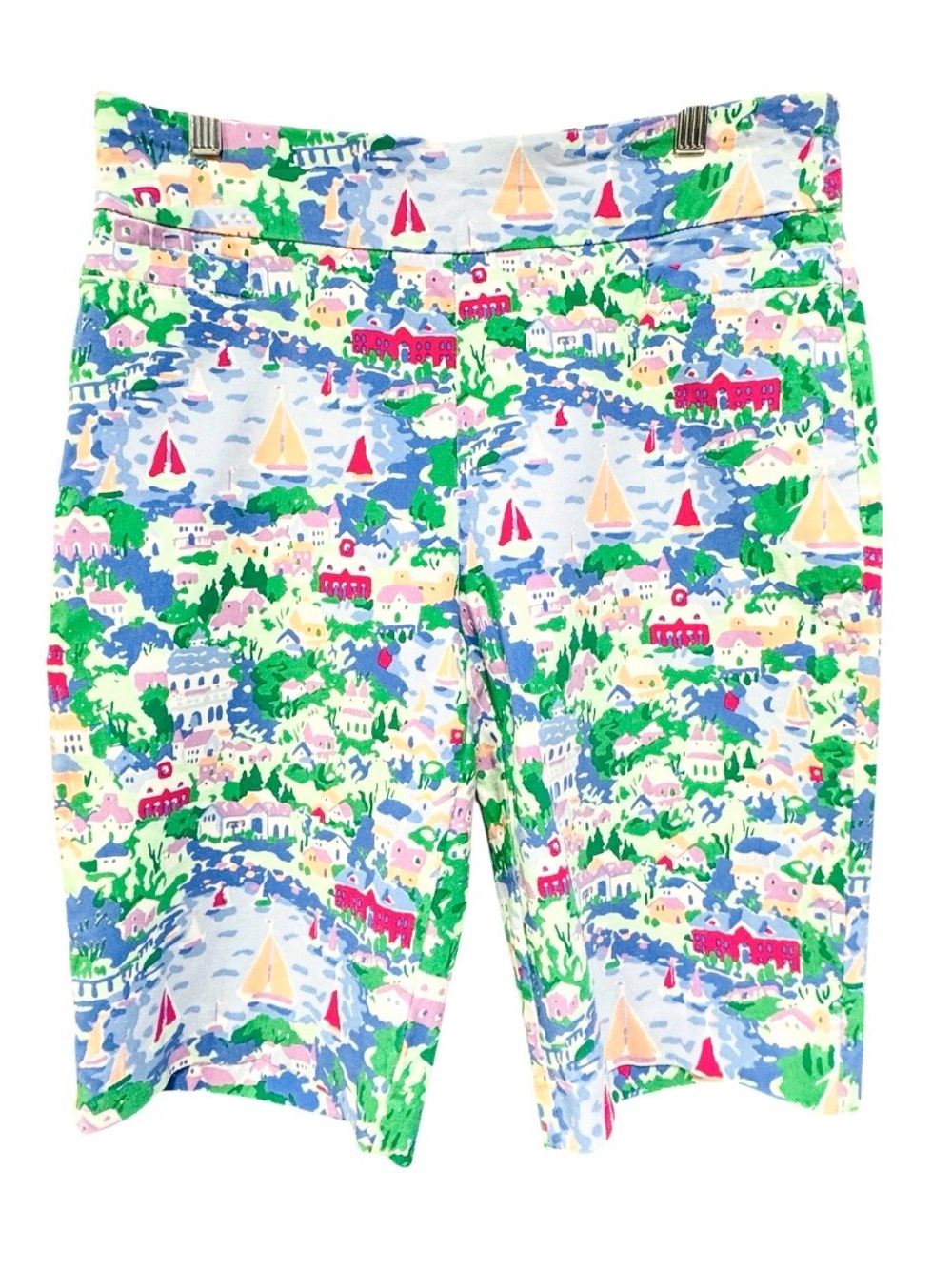 Kim Rogers Multicolor Sailboat-Print Ponte Shorts Women’s Sz.10